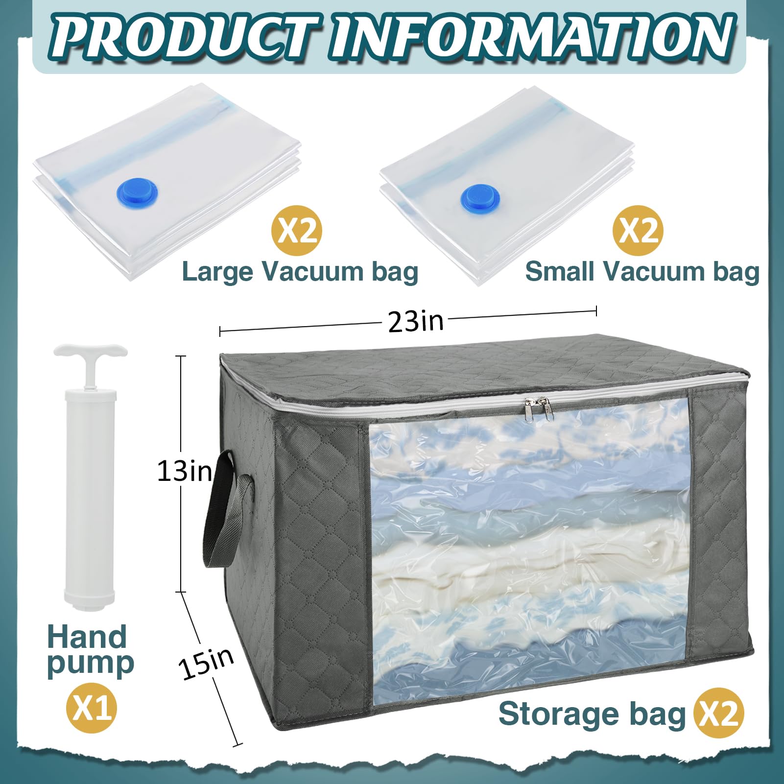 Vacuum Storage Bags with Storage Totes - 6Pcs Large Capacity Space Saver Bags for Clothes, Comforters, Blankets & Pillows | Airtight Compression Seal Organizers | Gray | Perfect for Seasonal Storage & Travel Packing