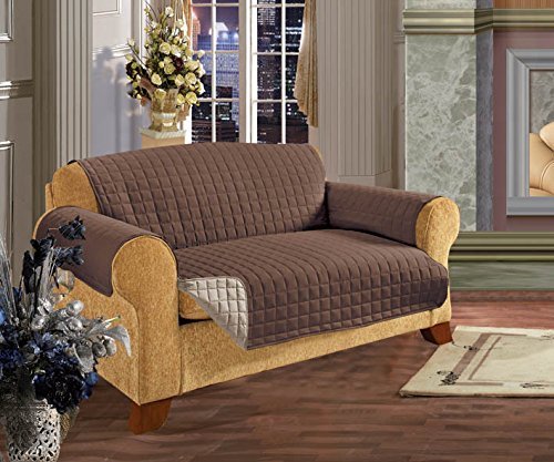 Premium Quilted Furniture Protector for Pets & Kids - Non-Slip 2-Tie Design, Ultra-Soft Microfiber (Chocolate/Cream) - Perfect for Sofas, Chairs & Beds - Pet Hair & Spill Resistant Home Decor