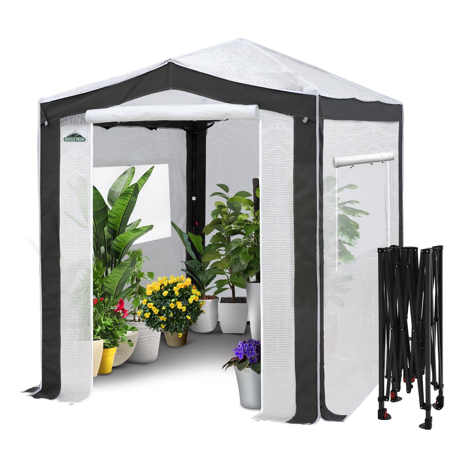 EAGLE PEAK 8x6 Portable Walk-in Greenhouse with Reinforced Polyester Corners - Instant Pop Up Indoor Outdoor Garden Greenhouse with Roll-Up Zipper Doors & Mesh Windows (Gray/White) - Perfect for Seed Starting, Plant Protection & Year-Round Gardening