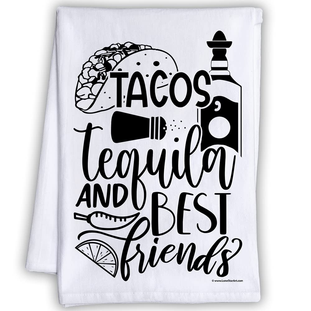 Funny Kitchen Tea Towels with Sayings - Tacos Tequila & Best Friends Design - Decorative Dish Towels for Housewarming Gifts, Multi-Use Cute Kitchen Towels - Perfect for Cooking, Cleaning & Adding Humor to Your Home