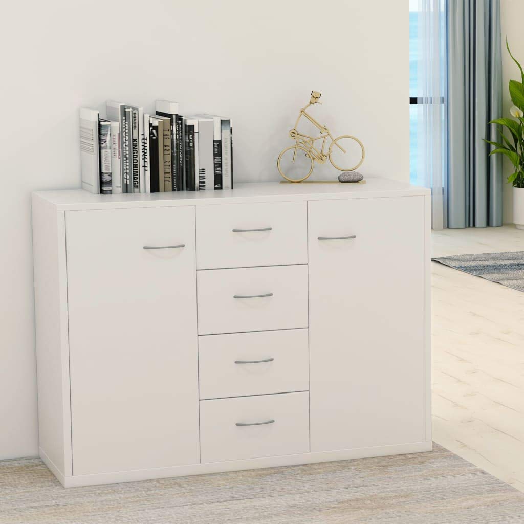 White Wooden Sideboard Buffet Cabinet with 2 Doors & 4 Drawers - Kitchen Storage Cabinet, Dining Room Console Table, Perfect for Serving, Organizing & Home Decor