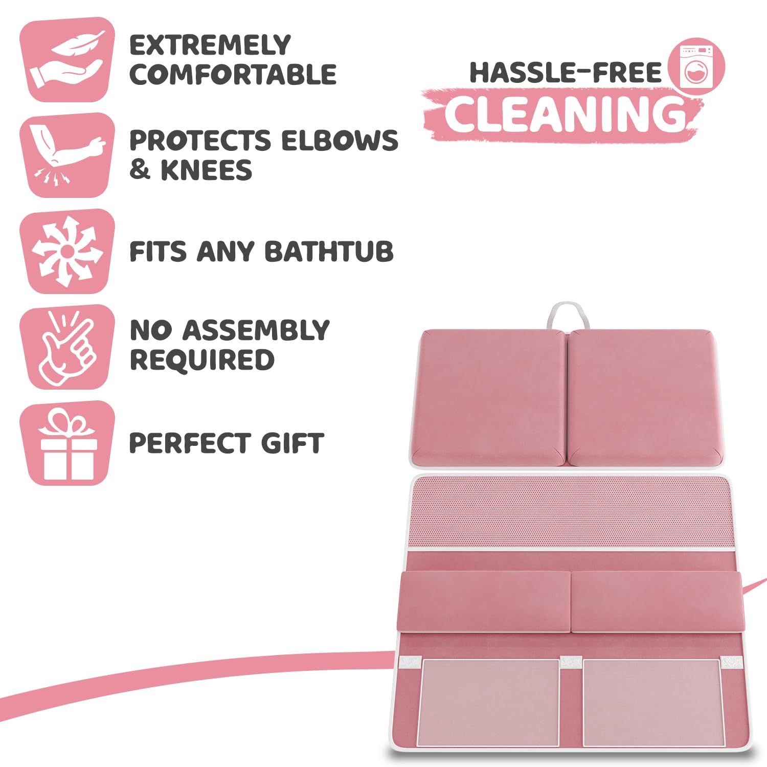 **Waterproof Baby Bath Kneeler & Soft Memory Foam Elbow Pad Set – Comfortable Kneeling Mat for Infant & Toddler Bath Time, Non-Slip Sponge Organizer with Toys (Pink) – Perfect for Safe & Fun Baby Bathing at Home**