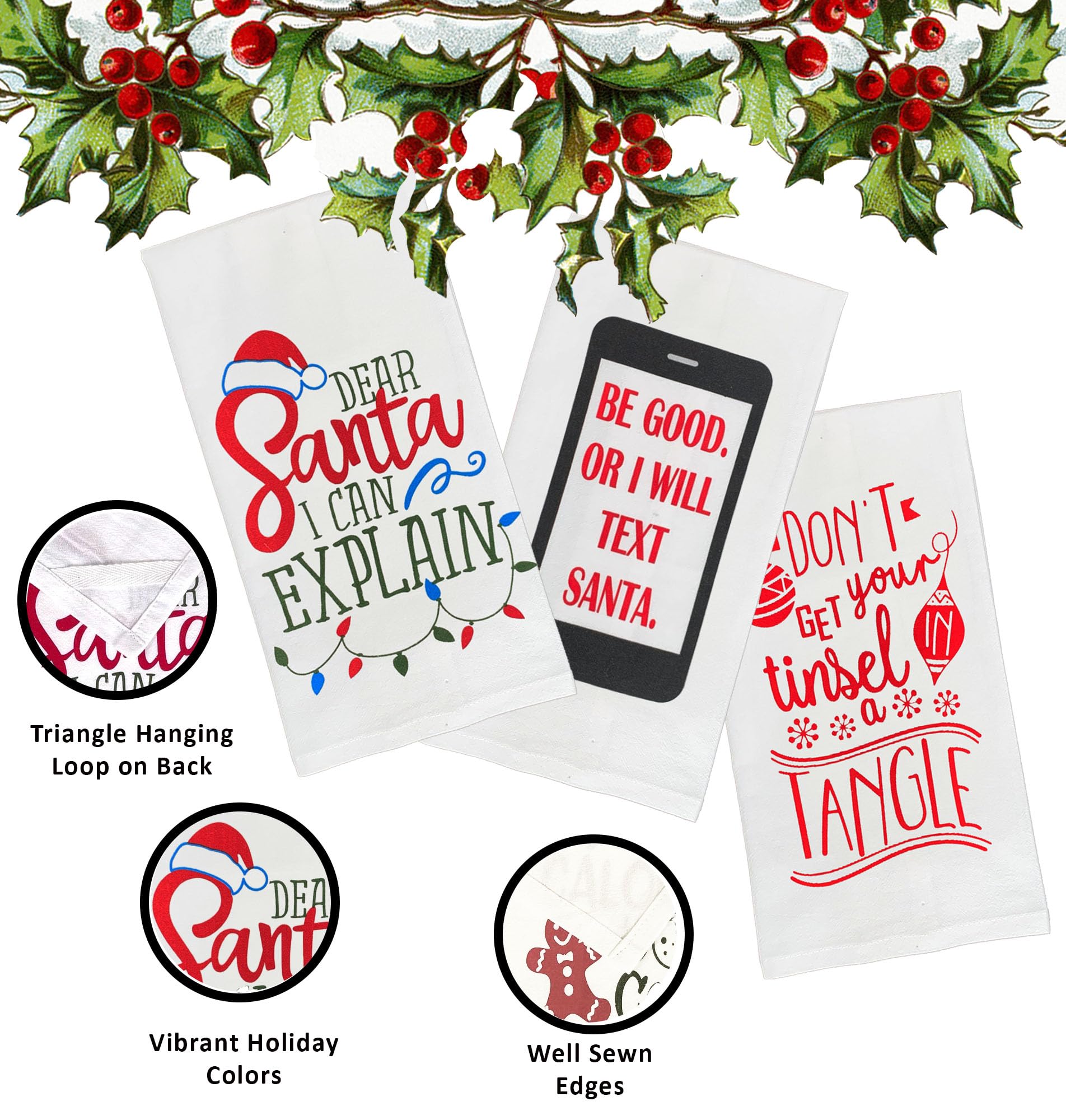 Funny Christmas Kitchen Towels Set - 6 Pack Cotton Holiday Dish Towels with Cute Xmas Designs & Sayings - 15”x25” Flour Sack Towels for Dish Drying, Hand Drying & Festive Decor - Perfect for Holiday Cooking, Gift Giving & Home Decoration