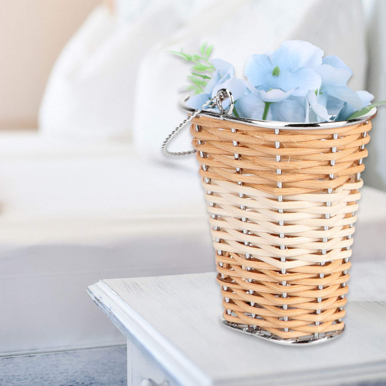 3-Piece Woven Storage Basket Set - Rattan Cup Holders, Desk Organizer & Mini Hamper for Home Decor, Wedding Table Centerpiece, Green Plant Holder - Perfect for Living Room, Office & Boho Wedding Decorations
