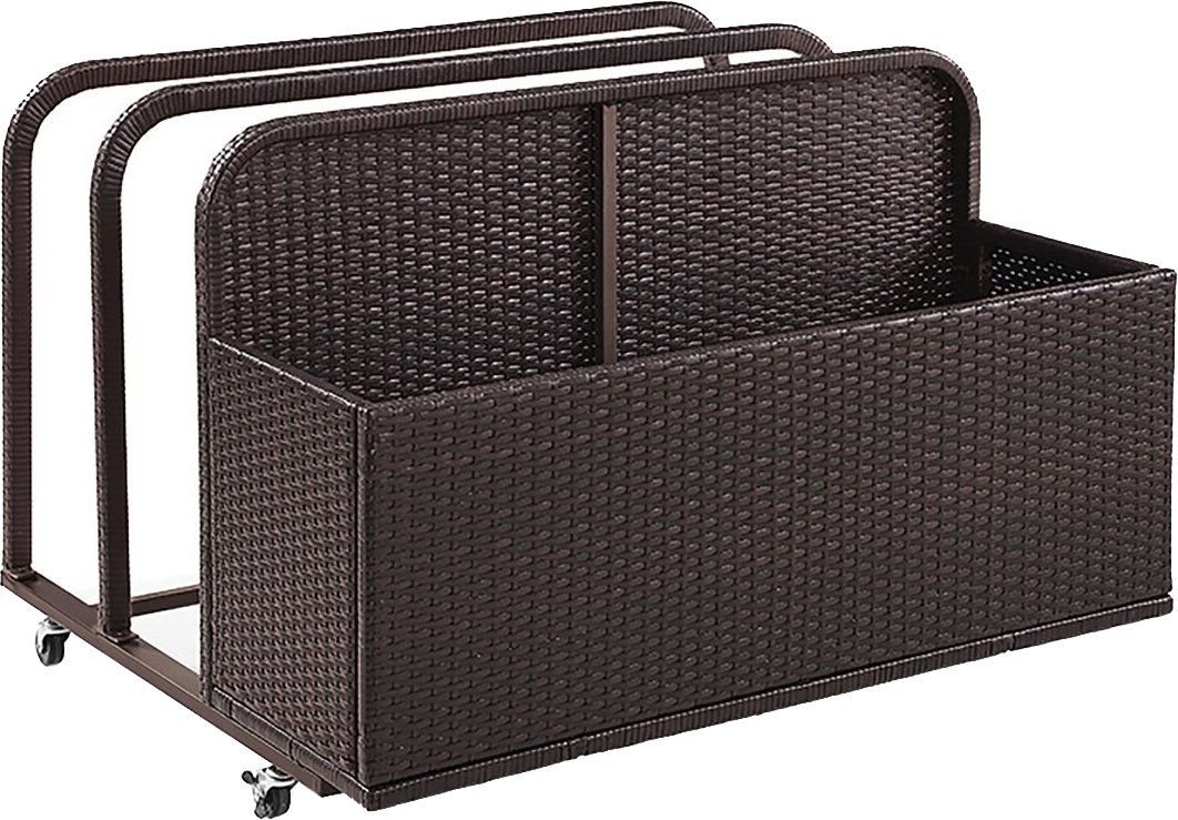 Crosley CO7303-BR Palm Harbor Outdoor Wicker Rolling Pool Float Caddy - Brown Patio Furniture | Poolside Drink Holder & Towel Storage for Backyard, Beach & Resort Use