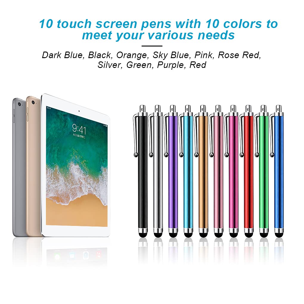 10 Pack Universal Capacitive Stylus Pens for Touch Screens - Compatible with iPad, iPhone, Kindle & Tablets - Precise Writing & Drawing for School, Office & Digital Art