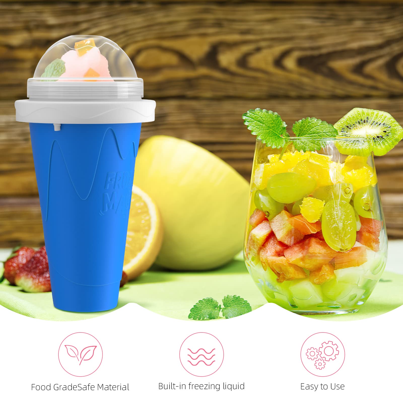 2 Pack Slushy Maker Cups - TikTok Viral Frozen Magic Squeeze Cups for Milkshakes & Smoothies | Reusable Freeze Cooling Mugs (Blue + Yellow) | Perfect for Summer Drinks, Parties & Kids Treats