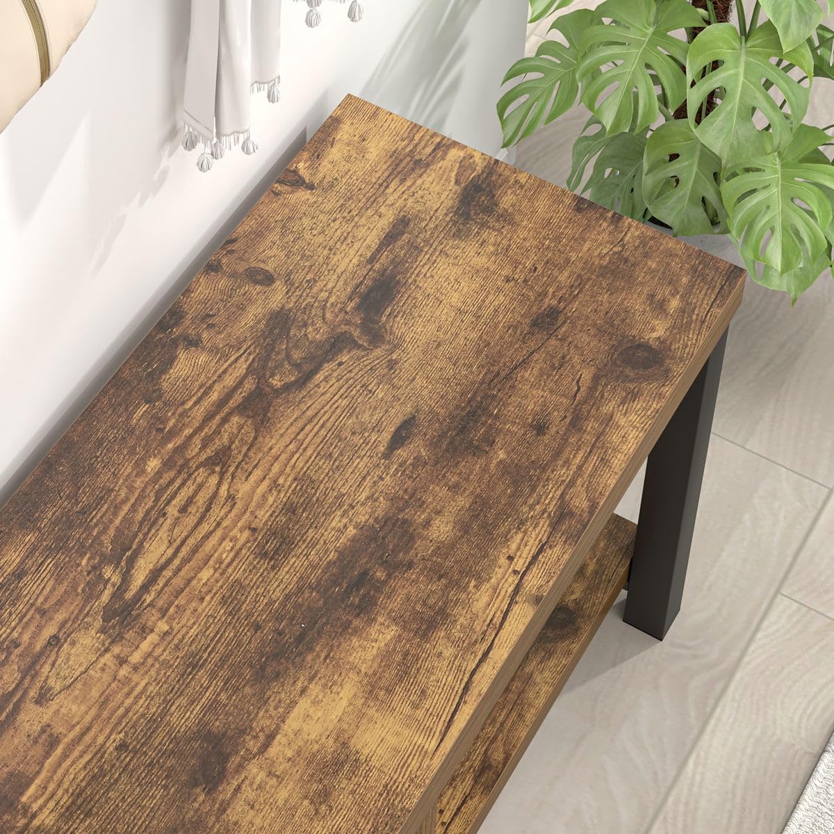 EXCEFUR 43.3 Inch Shoe Storage Bench - Rustic Brown Wooden Entryway Bench with Industrial Design for Hallway, Living Room & Bedroom | Perfect for Organizing Shoes, Coats & Home Decor