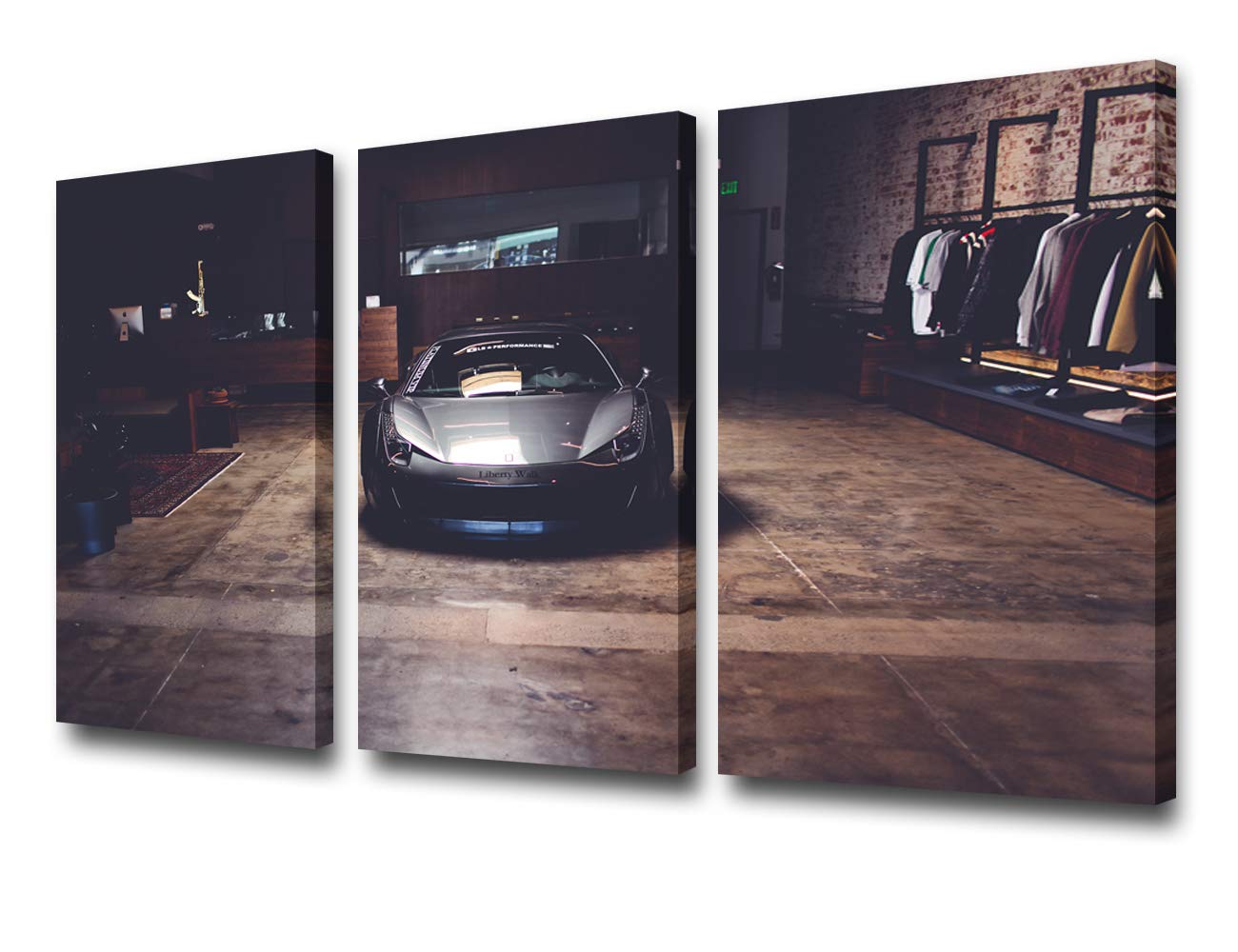 TUMOVO 3-Panel Framed Canvas Wall Art - Black Sports Racing Cars Painting, HD Printed Ready to Hang Posters (12x24 Inch Each) for Bedroom, Living Room & Office Decor | Modern Home Decorations | Perfect Gift for Car Enthusiasts