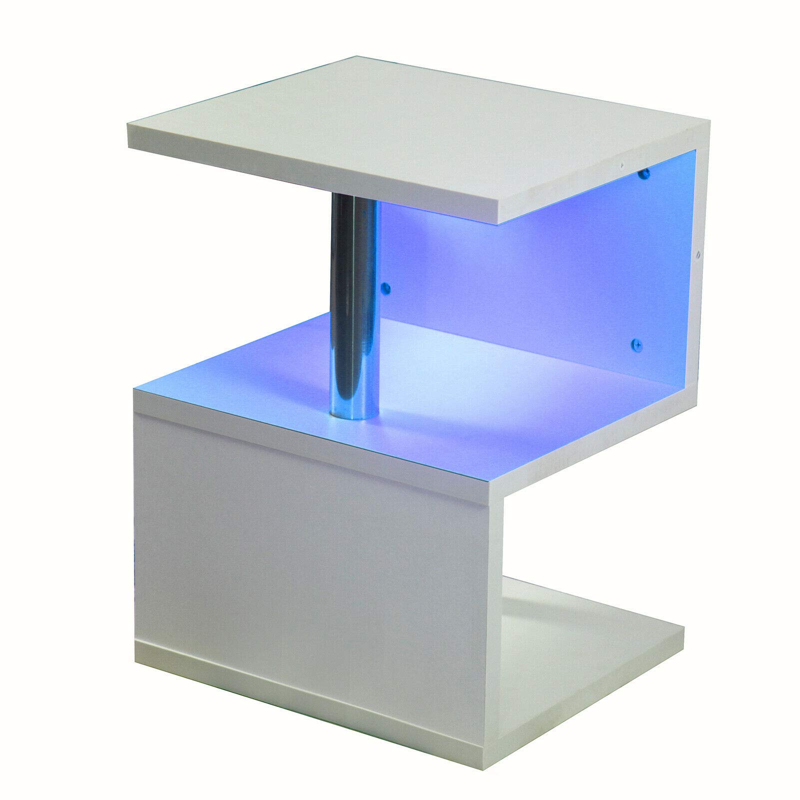 3-Tier Modern High-Gloss Coffee Table with LED Lights & Remote Control - S-Shaped Multilevel Nightstand, Tea Table, Snack Table for Bedroom, Living Room, Home Office (Light Yellow) | Space-Saving Furniture for Small Apartments & Dorms