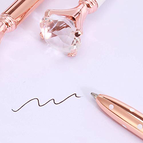 8-Pack CLARA Big Diamond Ballpoint Pens - Rhinestone Crystal Metal Rose Gold with Black Ink for Office, School, Gift Giving & Luxury Writing Accessories