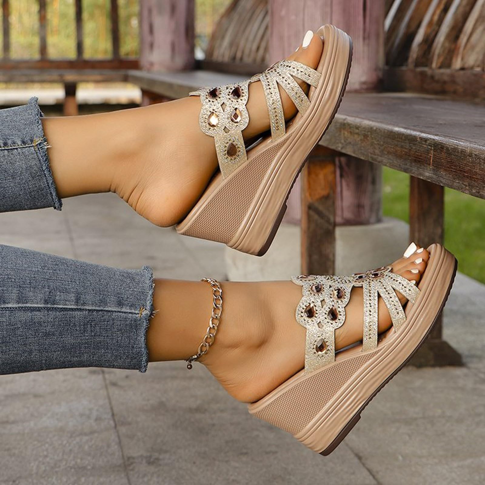 Women's Open Toe Wedge Sandals with Ankle Strap - Summer Espadrilles Heels for Hiking, Beach & Casual Outfits | Elegant Comfortable Pumps for Women