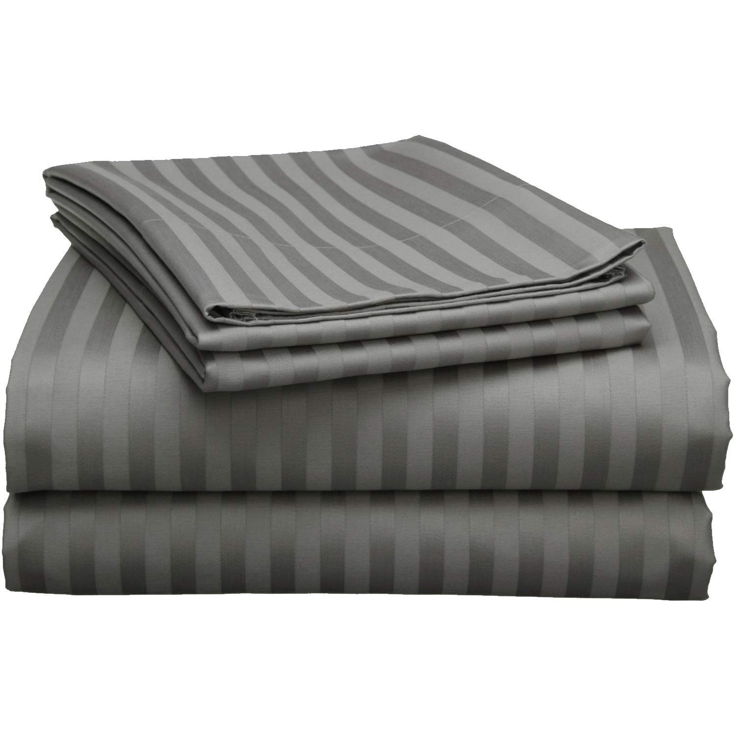 Split King Sheet Set for Adjustable Beds - 100% Cotton Dark Gray Striped Sheets with 15