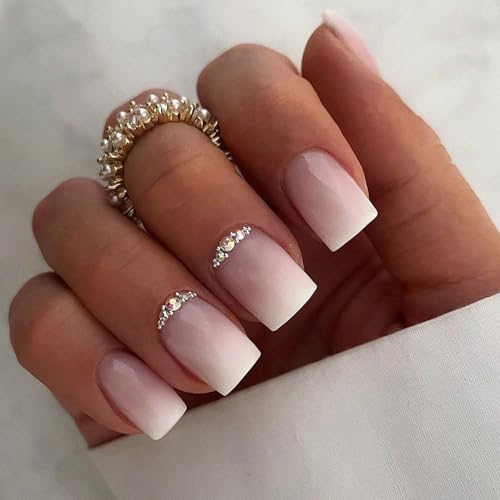 Ombre Pink White Rhinestones A01