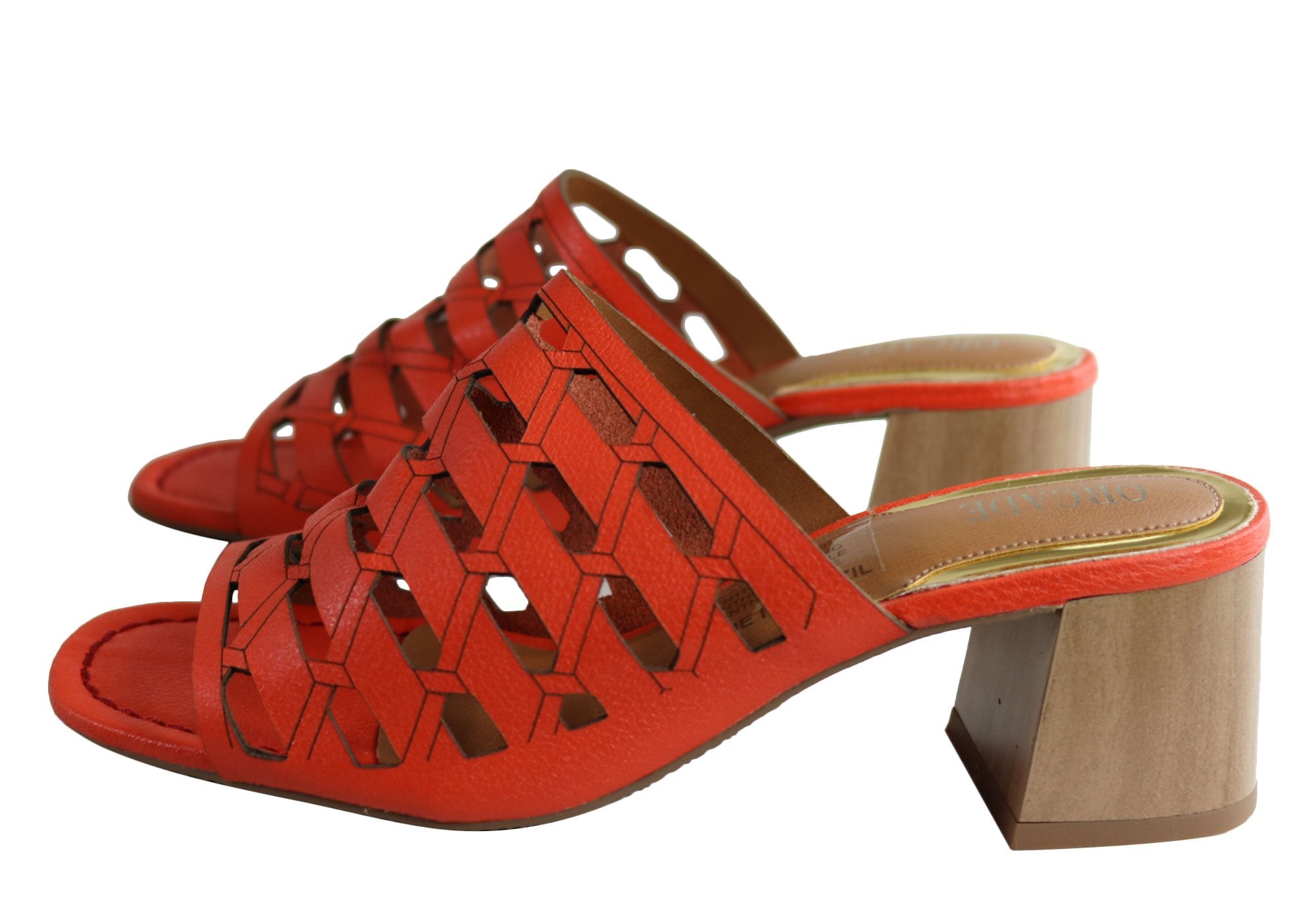 Orcade Raelene Women's Leather Mid Heel Slide Sandals - Comfortable & Stylish Brazilian Made Shoes for Casual Outings & Summer Wear