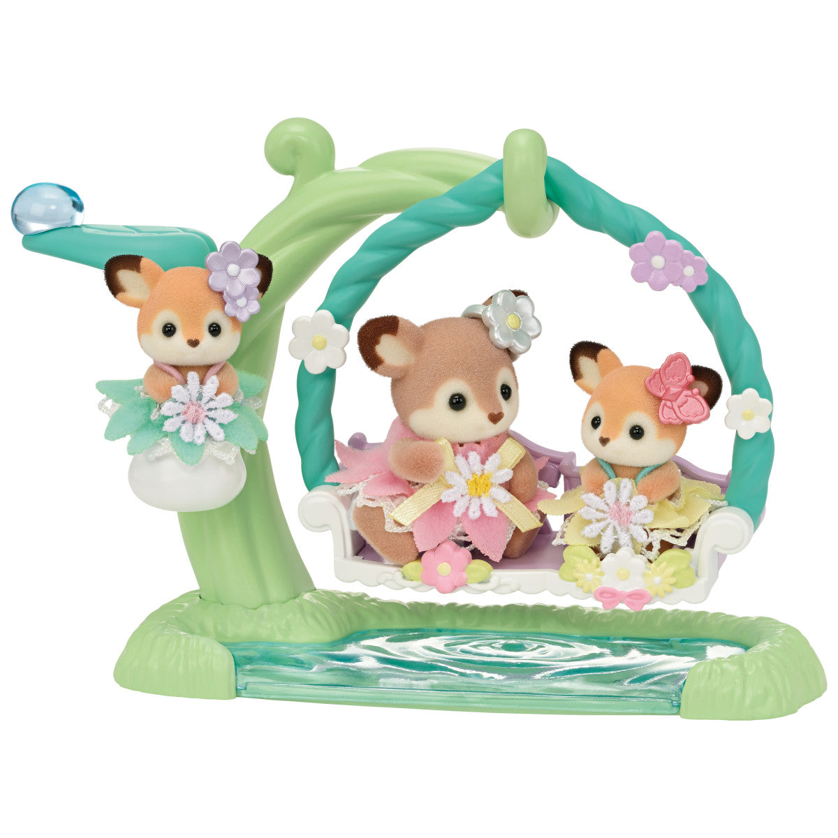 Calico Critters Deer Babies Floral Swing Set - Adorable Miniature Animal Figures for Kids' Pretend Play & Collectibles | Perfect for Dollhouse, Nursery, and Playroom Decor