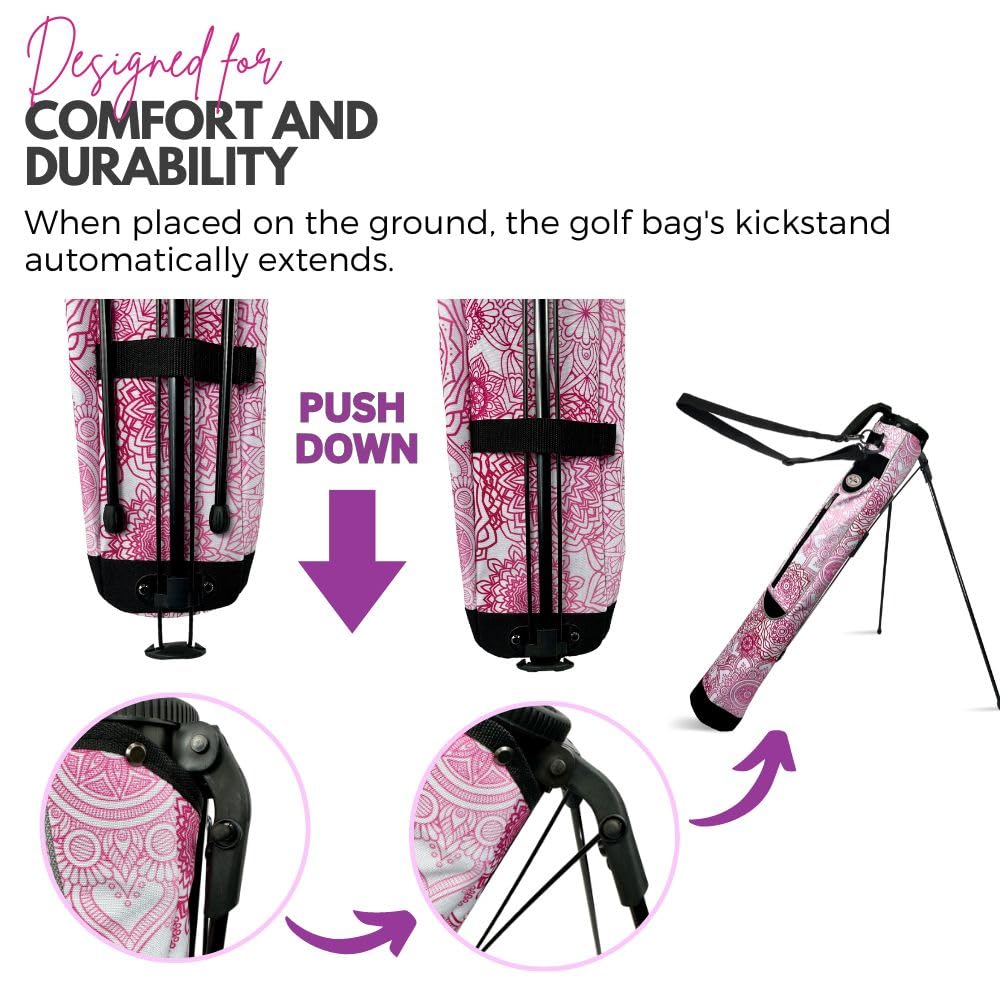 Women's Ultralight Sunday Golf Bag with Self-Flexing Stand & Adjustable Strap - Perfect for Par 3 & Executive Courses | Stylish Mandala Design | Ideal for Driving Range, Practice Sessions & Casual Golf Outings