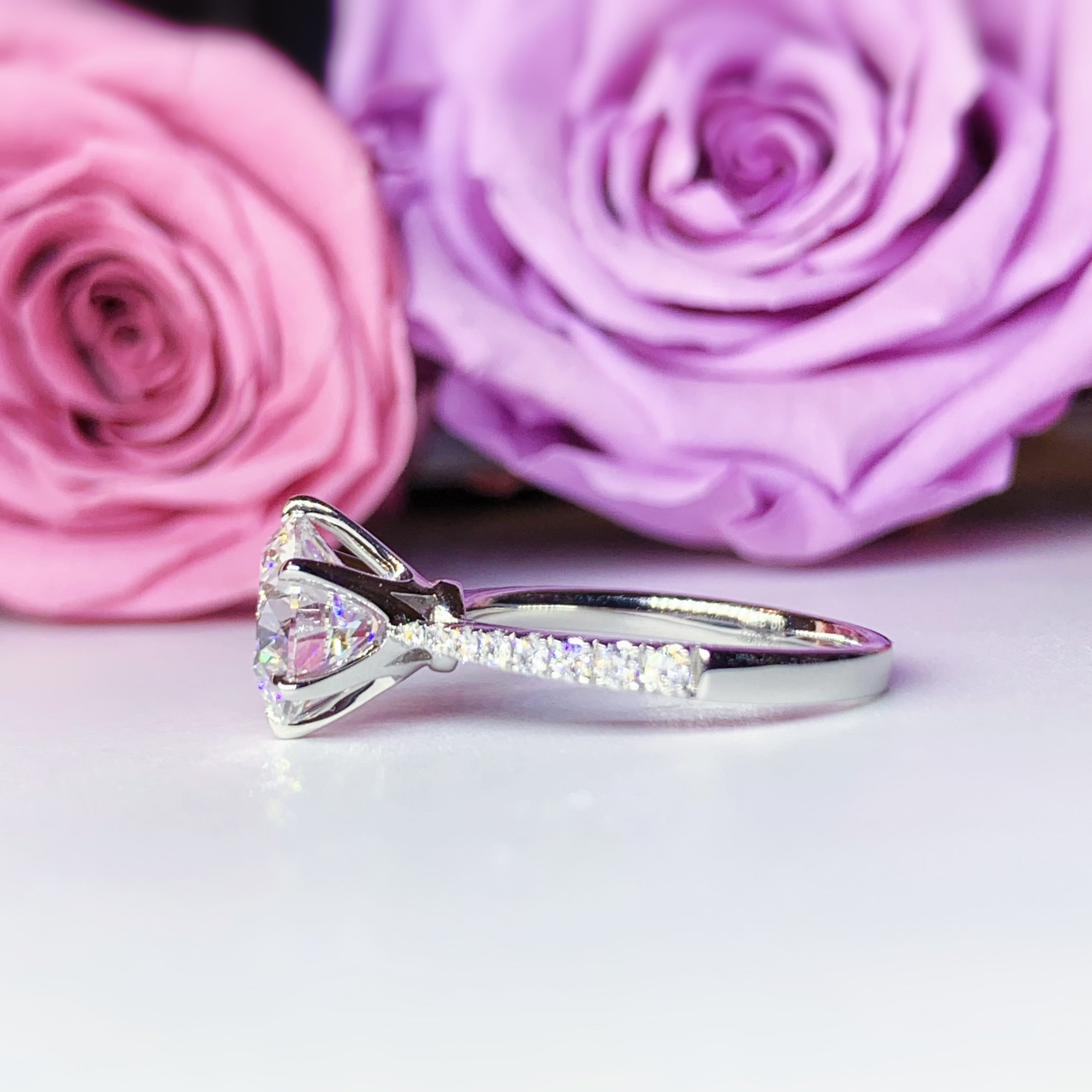 Six Prong Side Stone Diamond Engagement Ring - 1.5ct Round Cut Solitaire Wedding Band for Women (LGR240) | Perfect for Proposals, Anniversaries & Bridal Jewelry
