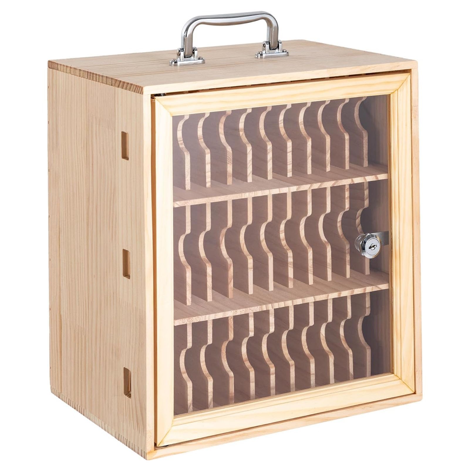 Wooden Cell Phone Storage Locker - 36 Slots Phone Holder Cabinet with Handle for Classroom, Office, and Meeting Rooms | Secure Mobile Device Organizer for Schools, Workplaces & Events
