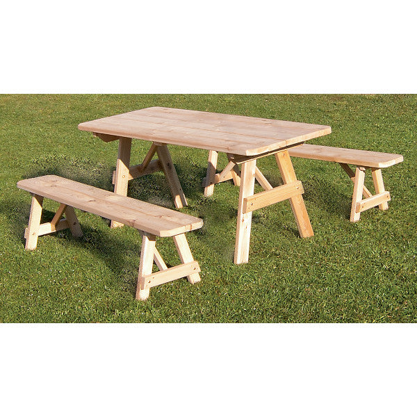 Premium Western Red Cedar Picnic Table with 2 Benches - Outdoor Dining Set for Backyard, Garden & Patio - Durable All-Weather Wooden Furniture for Family Gatherings & BBQs