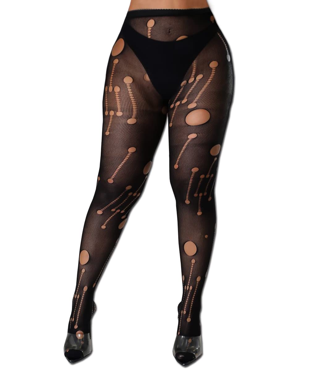 XIUSEMY Women's Sexy Fishnet Tights - Patterned Thigh-High Stockings, Black Lace Pantyhose & Leggings for Party, Cosplay, and Night Out