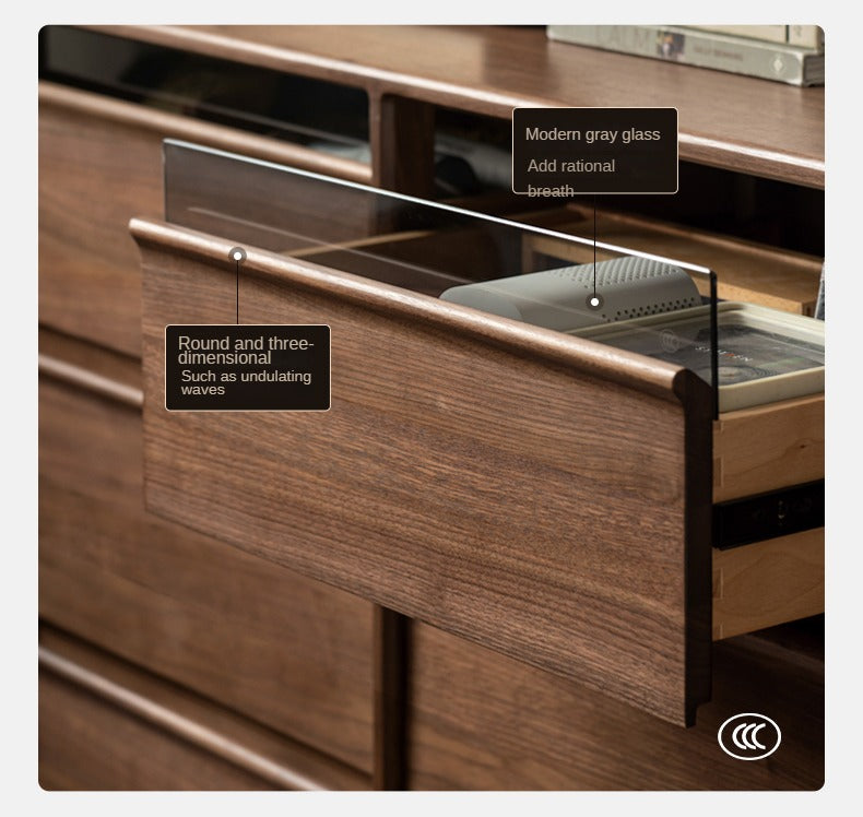 Premium Black Walnut Solid Wood Dresser with 6 Drawers - Handcrafted Wooden Storage Chest for Bedroom, Living Room & Office Organization