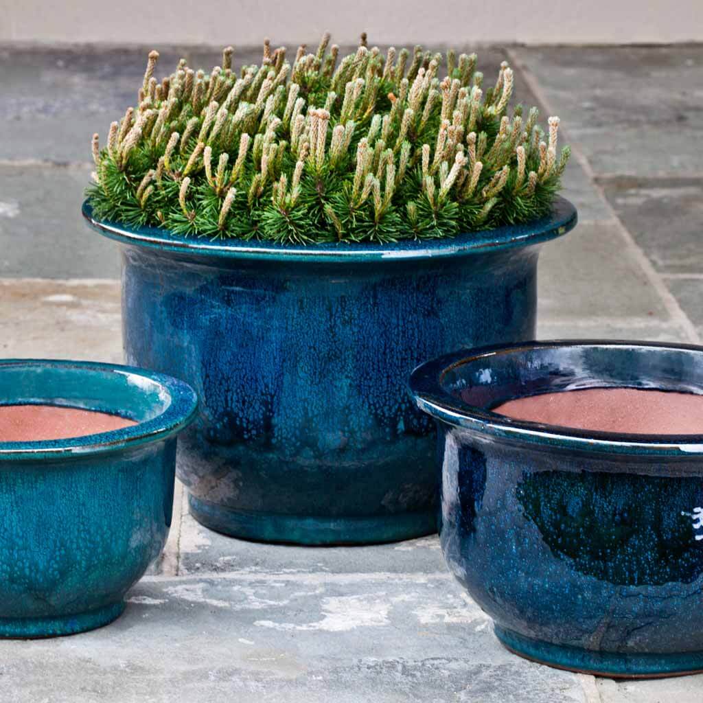 Campania International Alegre Planter Set of 3 - Indigo Rain Glazed Ceramic Flower Pots for Indoor & Outdoor Plants, Home Garden Decor, Patio, Balcony, and Terrace Decorations
