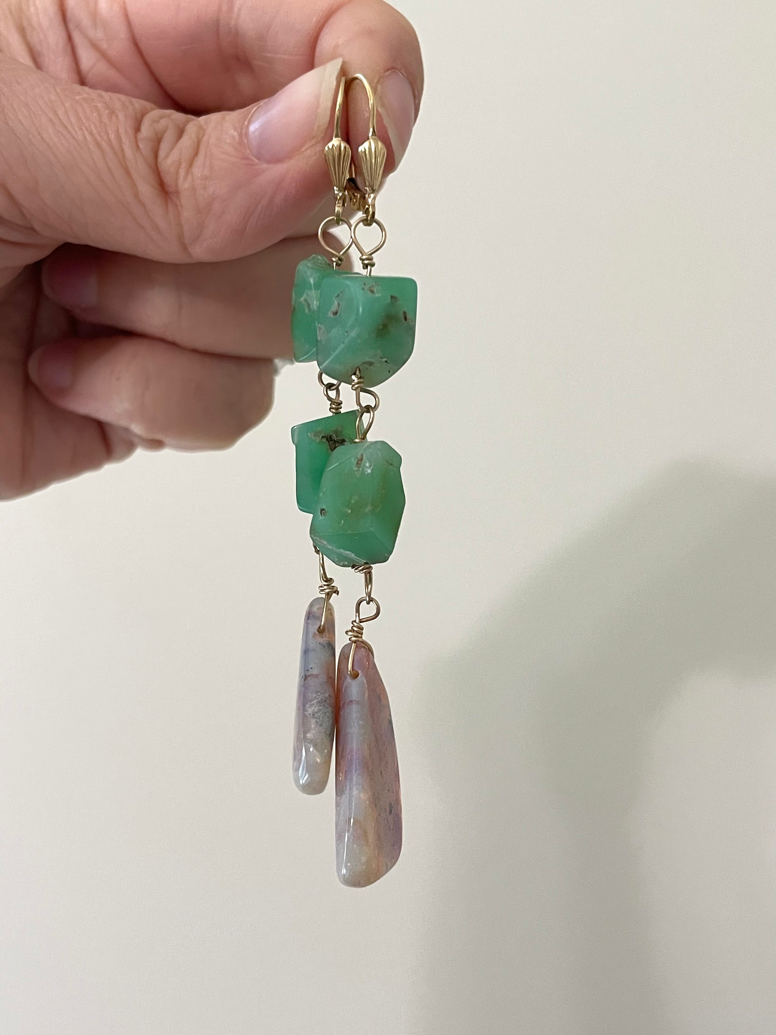 Large Opal Dangle Earrings with Chrysoprase - 14K Gold Filled Statement Jewelry for Women | Perfect for Weddings, Parties & Special Occasions