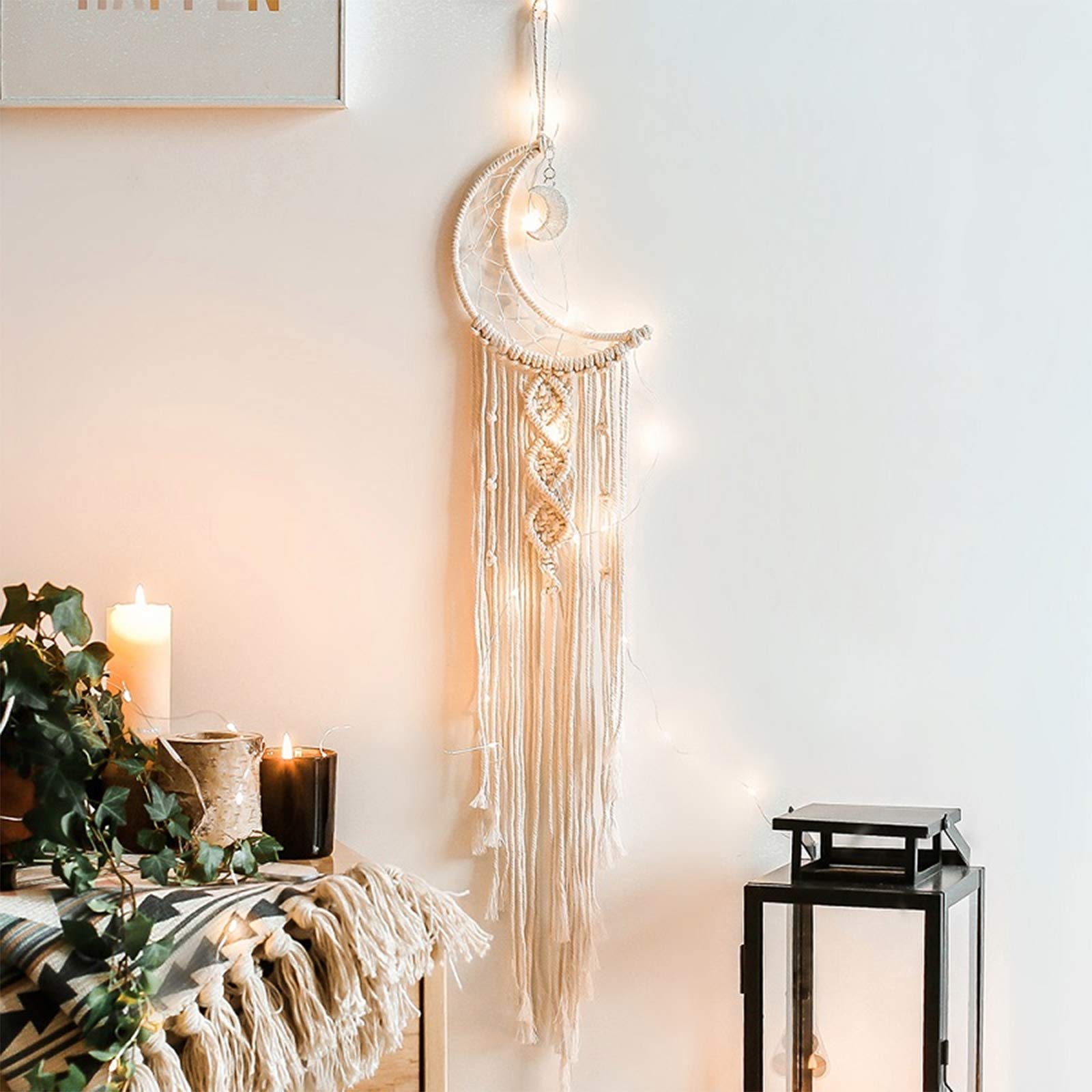 Handmade Macrame Moon Dreamcatcher Wall Hanging - Bohemian Woven Wall Art for Bedroom Decor, Home Decoration & Unique Gifts for Teenage Girls | Perfect for Boho Chic Rooms, Dorm Decor & Spiritual Spaces