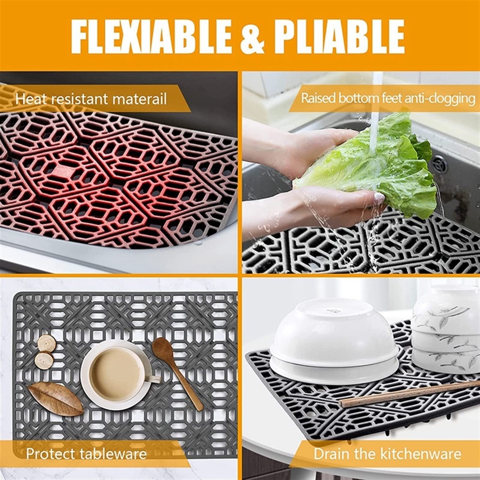 2 Pack Purple Silicone Kitchen Sink Splash Guard Mat - 30x30cm Water Catcher Pad for Behind Faucet, Drain Drying Mat - Perfect for Preventing Water Splashes in Kitchen Sinks, Countertops & Dishwashing Areas