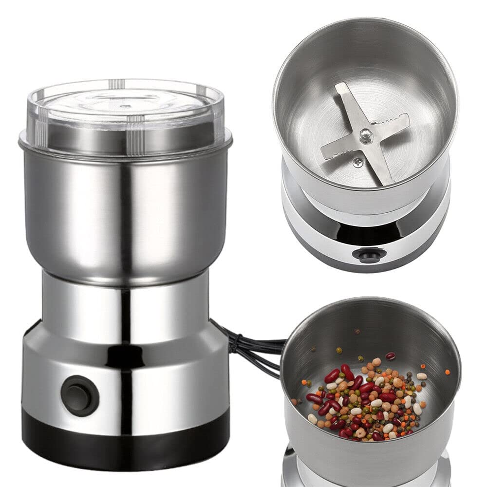 Electric Mini Spice & Coffee Grinder - 10s Fast Grinding Portable Dry Grain Mill for Coffee Beans, Nuts, Spices & Seasonings - Perfect for Home Kitchen, Camping & Travel Use