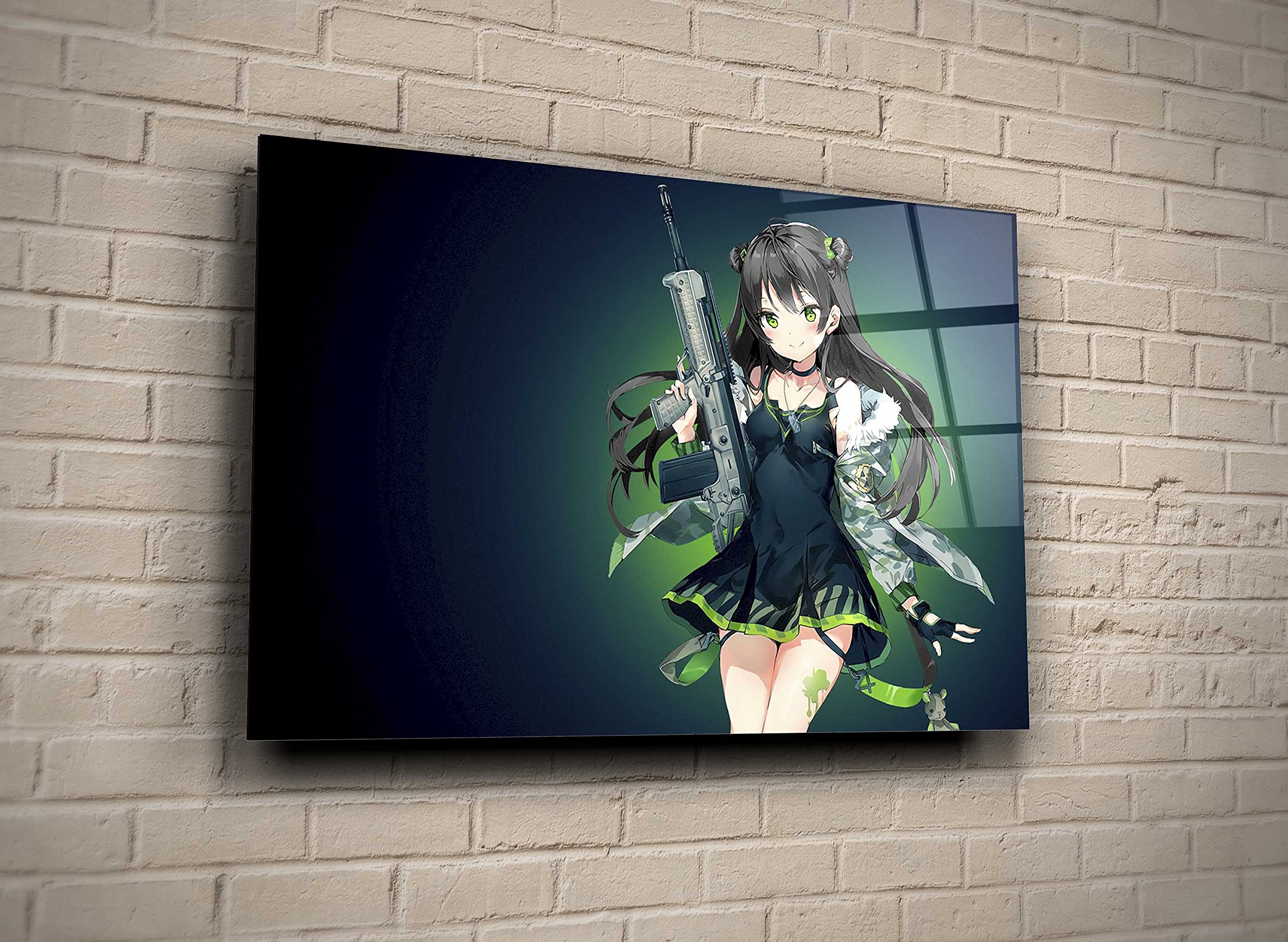 Anime Girl with Gun Japanese Art Glass Wall Decor - Modern Home & Girls Room Aesthetic - Perfect Gift for Japan Lovers | Bedroom, Living Room, Office Display
