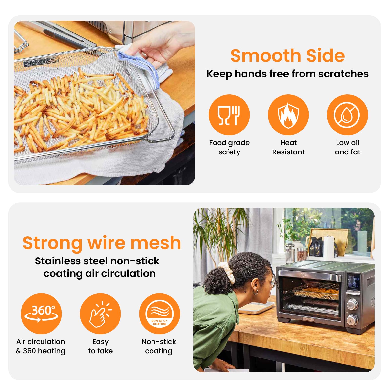 Breville Smart Oven Air 3 Mesh Basket Replacement - 3 Pack Stainless Steel Cooking Accessories | Dishwasher & Oven Safe | Perfect for Baking, Roasting & Air Frying