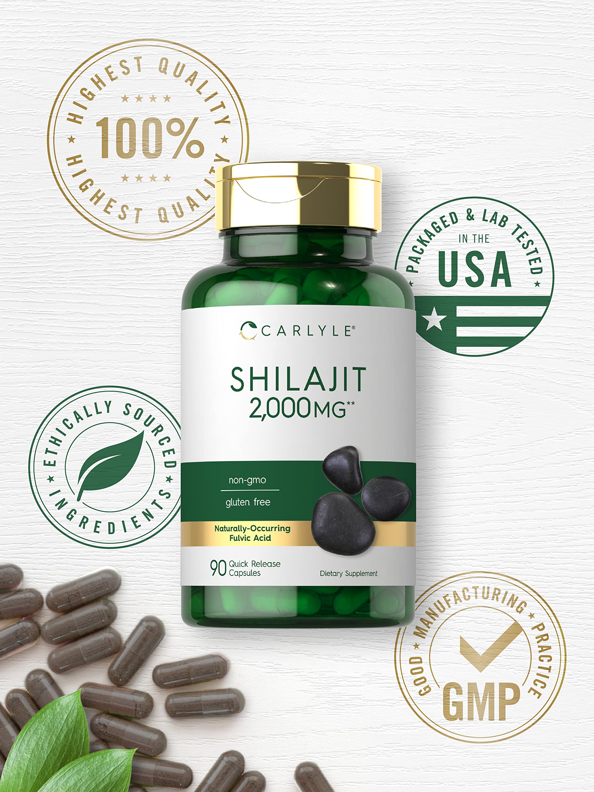 Carlyle Shilajit Capsules 2000mg - 90 Count | Natural Energy & Immune Support Supplement | Non-GMO, Gluten Free | Boost Stamina & Vitality for Workouts & Daily Life