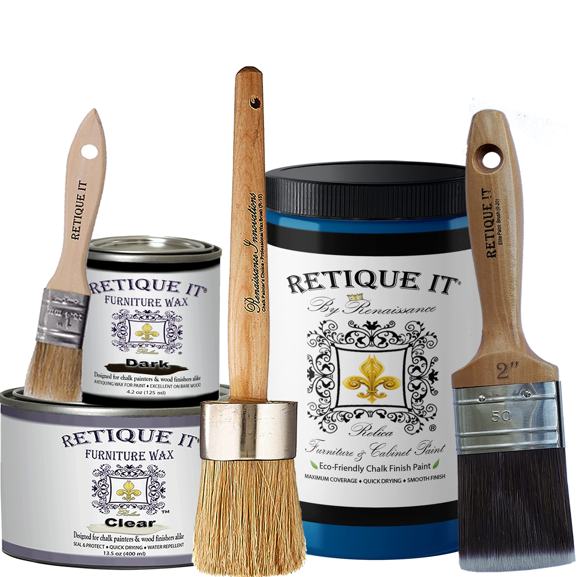 Retique It Chalk Furniture Paint by Renaissance Deluxe Starter Kit - 44 oz Ultramarine Blue | DIY Furniture Makeover, Shabby Chic Decor, Home Renovation Projects