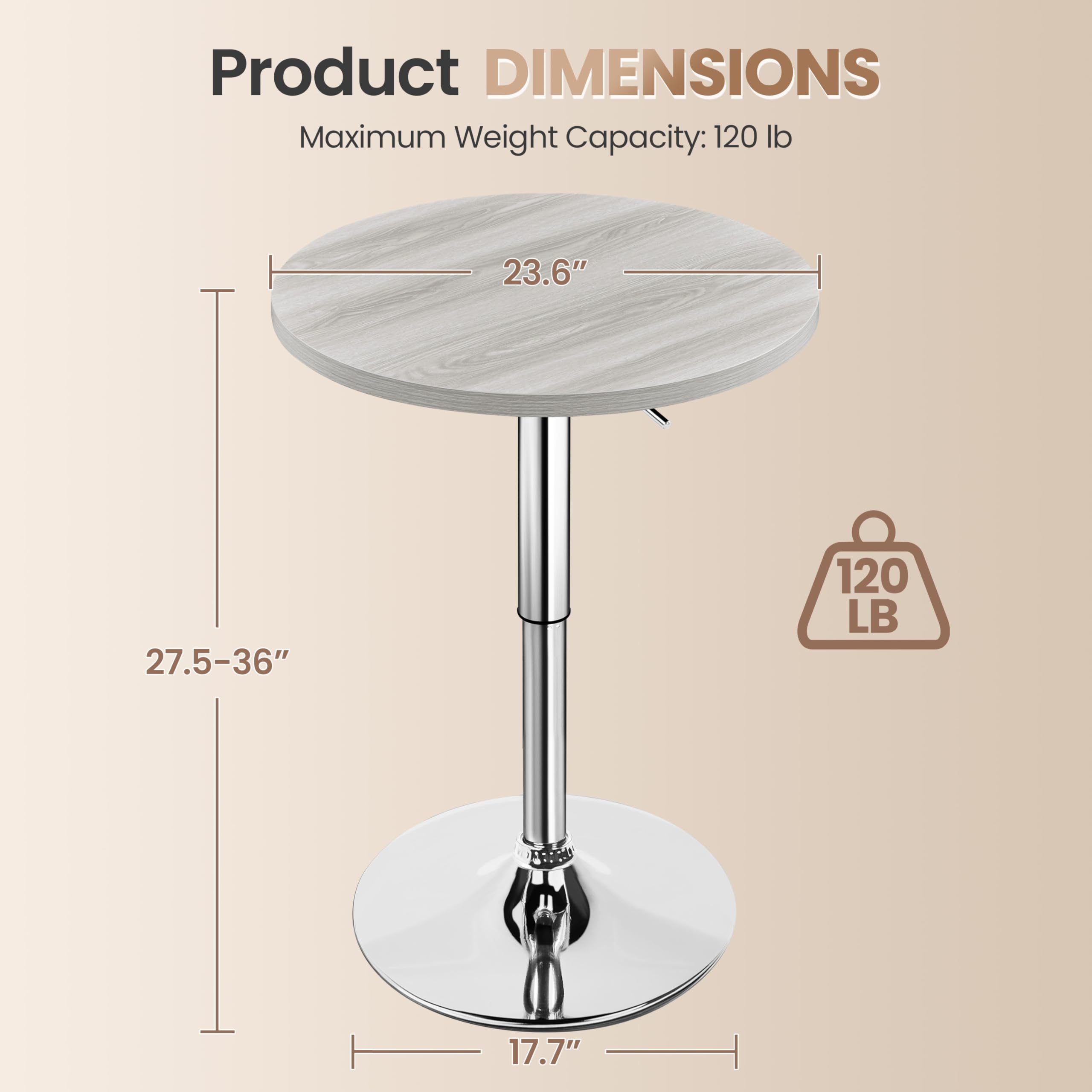 Yaheetech 2-Pack Adjustable Height 360° Swivel Round Bar Table with MDF Top - Silver Leg Base for Home Bar, Bistro, Café & Restaurant | Perfect for Small Spaces, Patio Dining & Cocktail Parties