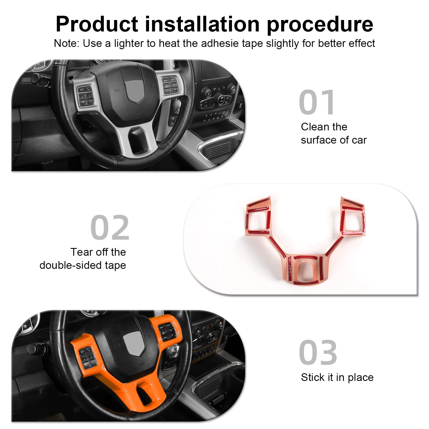 CheroCar Dodge RAM Steering Wheel Cover 2010-2017 - Orange Trim for Interior Decoration & Driving Comfort