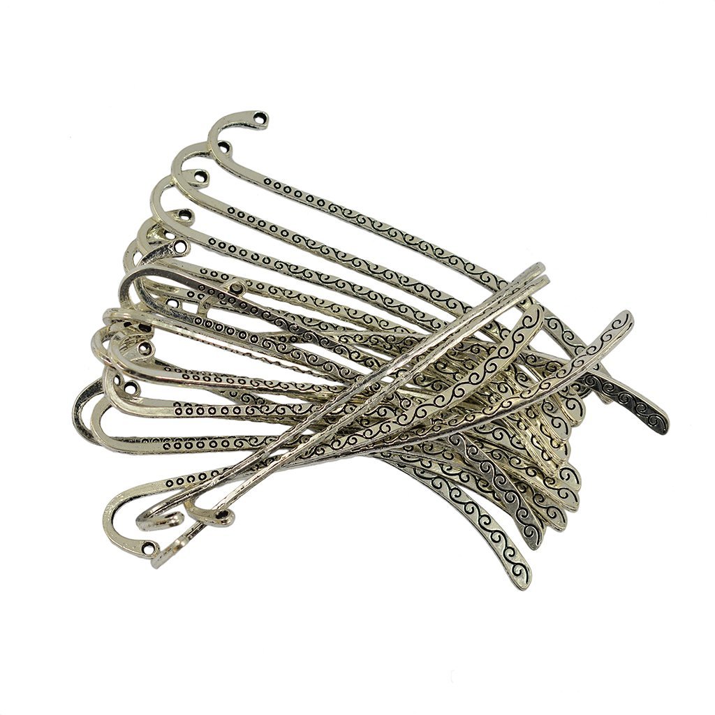 20 Pcs Vintage Tibetan Silver Beaded Flat Paper Bookmarks with Hoop - DIY Scrapbooking Supplies for Book Lovers, Gifts & Craft Projects