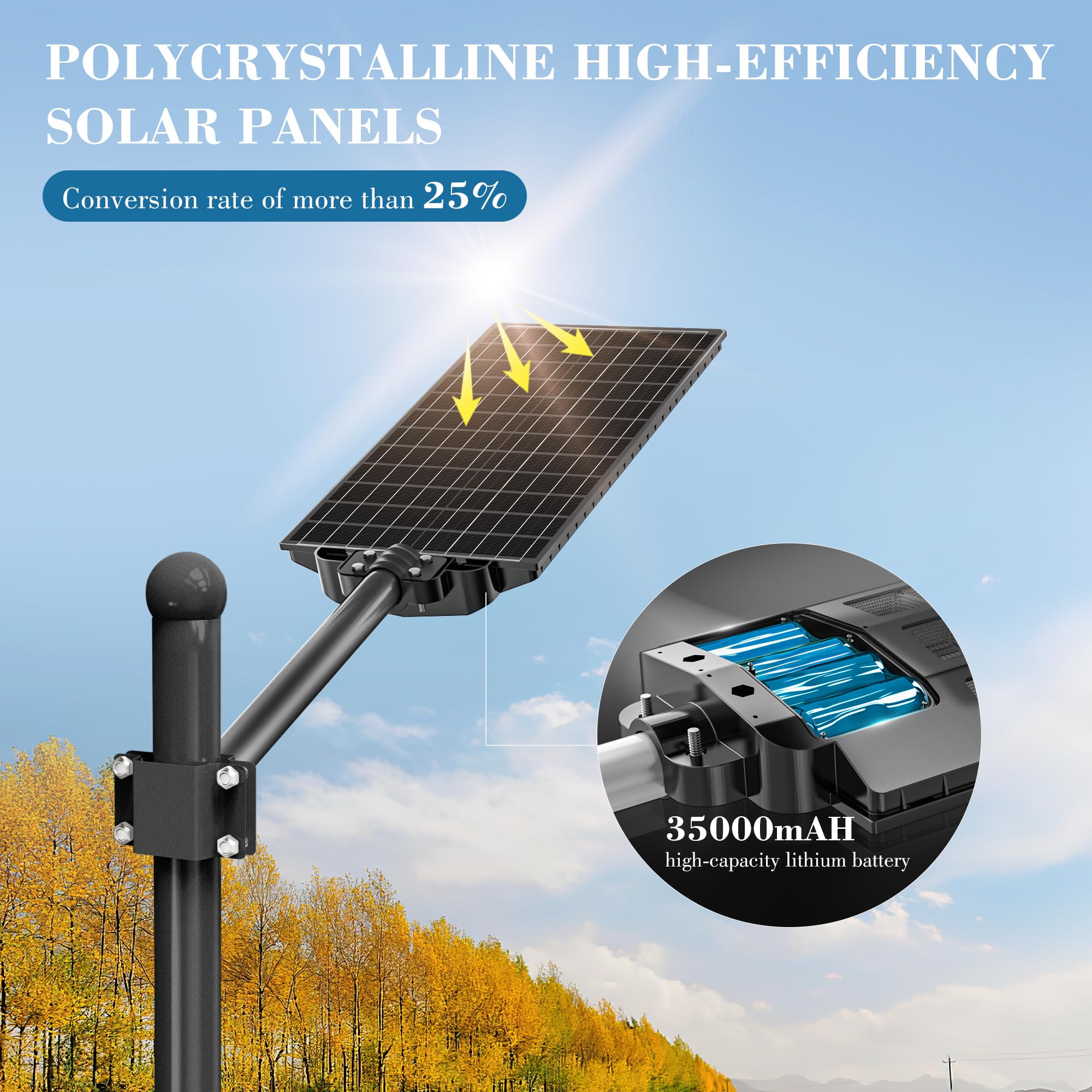 9800W Solar Street Lights Outdoor - 7000K Wide Angle Solar Lights with Motion Sensor & Dusk to Dawn, IP66 Waterproof Solar Powered Outdoor Lights for Roadway, Yard, Garden, Pathway & Driveway - Perfect for Home Security & Landscape Lighting