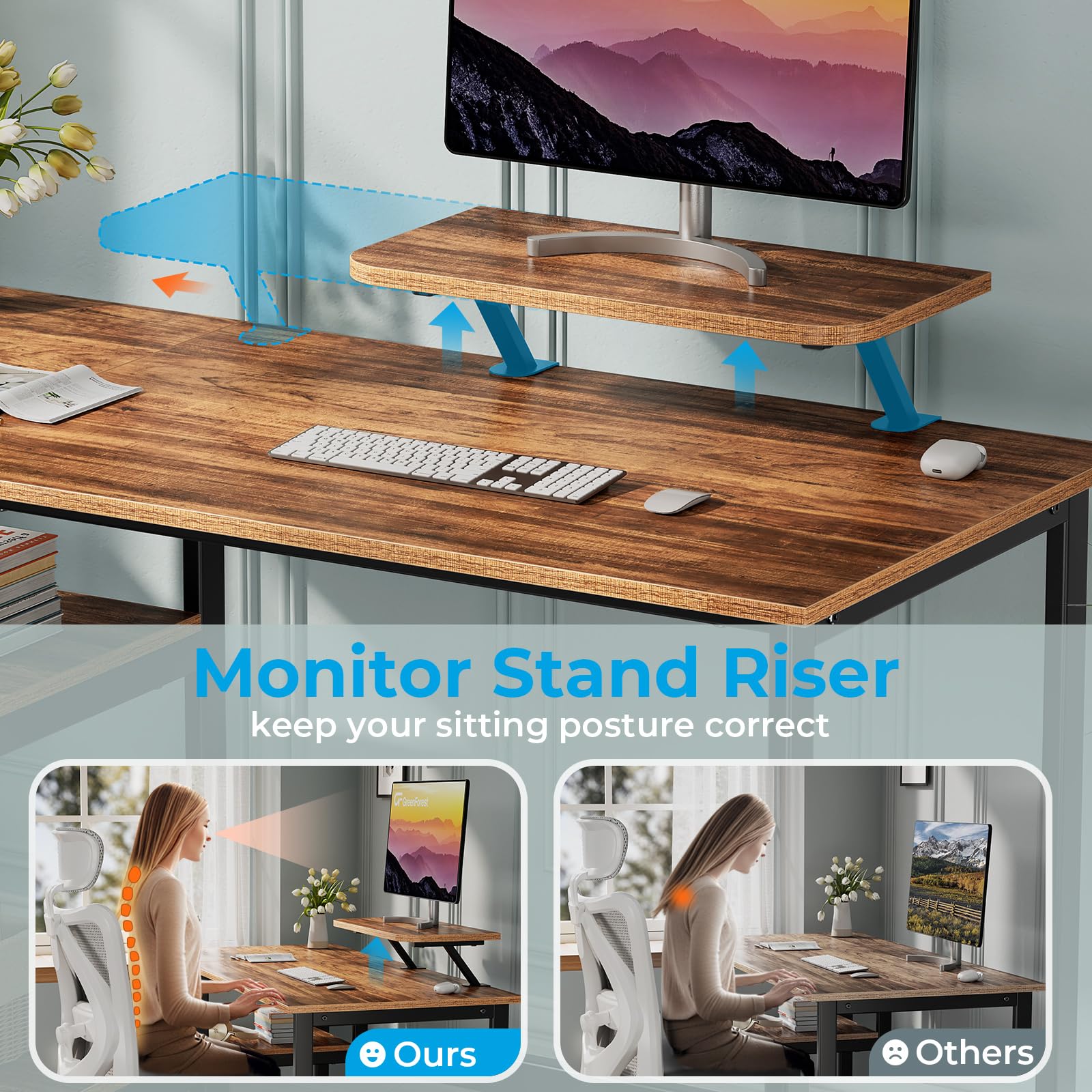 GreenForest 39-inch Computer Desk with Monitor Stand | Reversible Storage Shelf | Home Office Desk for Small Spaces | Easy Assembly | Walnut Finish | Perfect for Remote Work & Gaming Setup