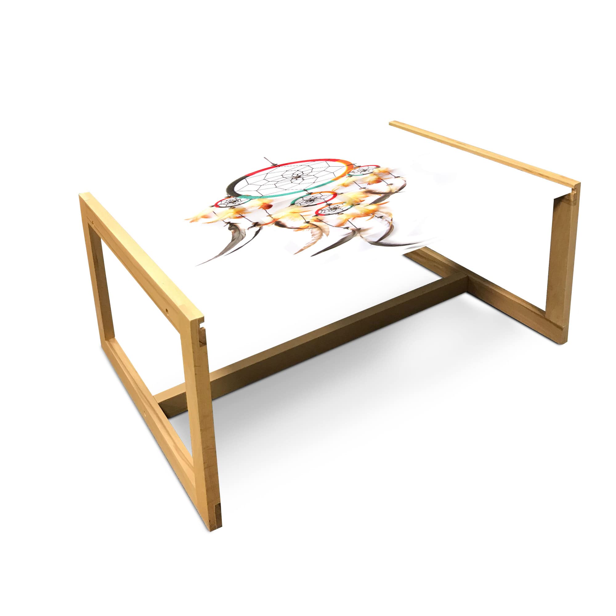 Bohemian Dreamcatcher Coffee Table - Wooden Frame & Acrylic Glass for Office & Dorm Decor