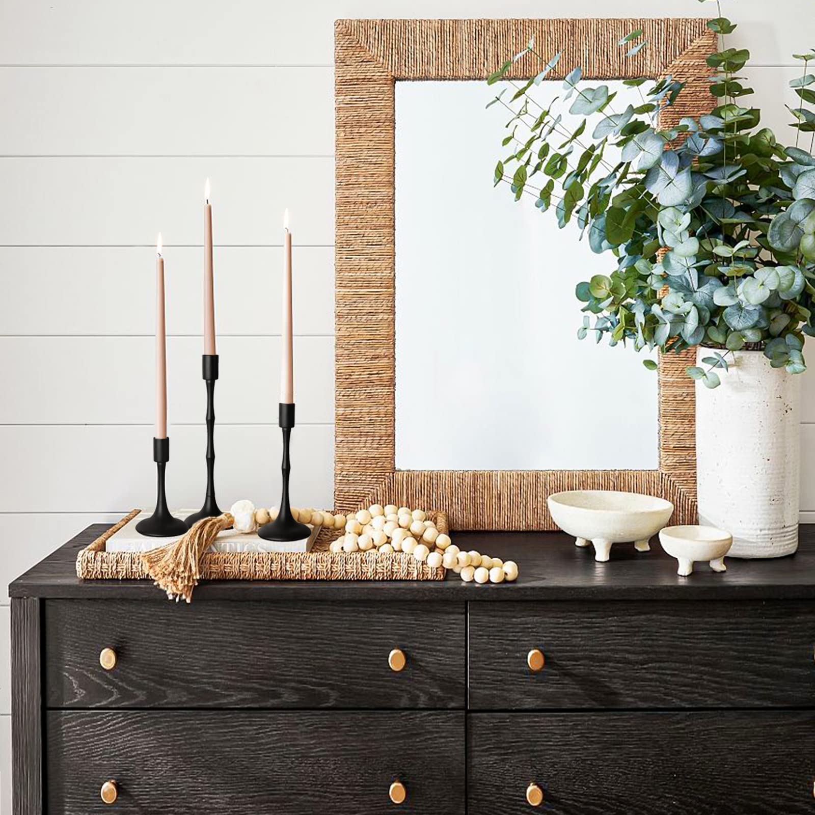 Matte Black Taper Candle Holder Set of 3 - Modern Farmhouse Candlestick Holders for Wedding, Christmas, Thanksgiving - Elegant Dining Table Centerpiece Decor for Home, Party & Holiday Celebrations