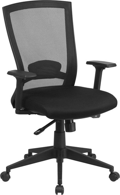 Ergonomic Mesh Office Chair with Adjustable Back & Arms - FLASH Cleo Mid Back Black Executive Swivel Chair for Home & Office Workspace