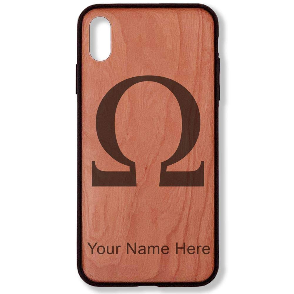 Personalized Cherry Wood iPhone XR Case with Omega Symbol Engraving - Durable Protective Cover for Everyday Use, Travel & Gifts