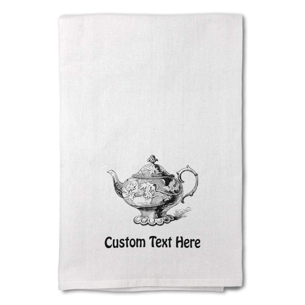 Vintage Teapot Print Custom Decor Flour Kitchen Towels - Personalized Text Dish Towels for Home Kitchen Cleaning & Tea Time Decor