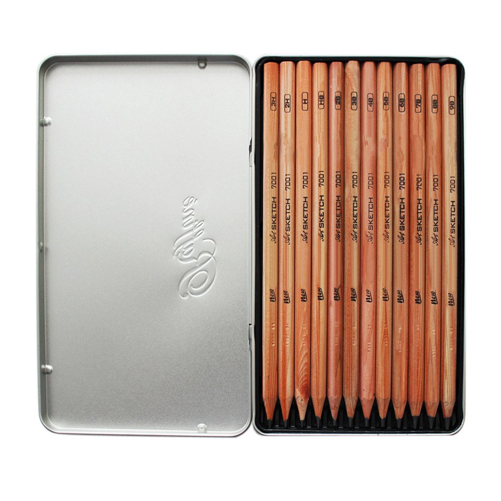 Starsource 12-Piece Sketching Kit with Wooden Pencils & Tin Box - Perfect for Beginners & Artists