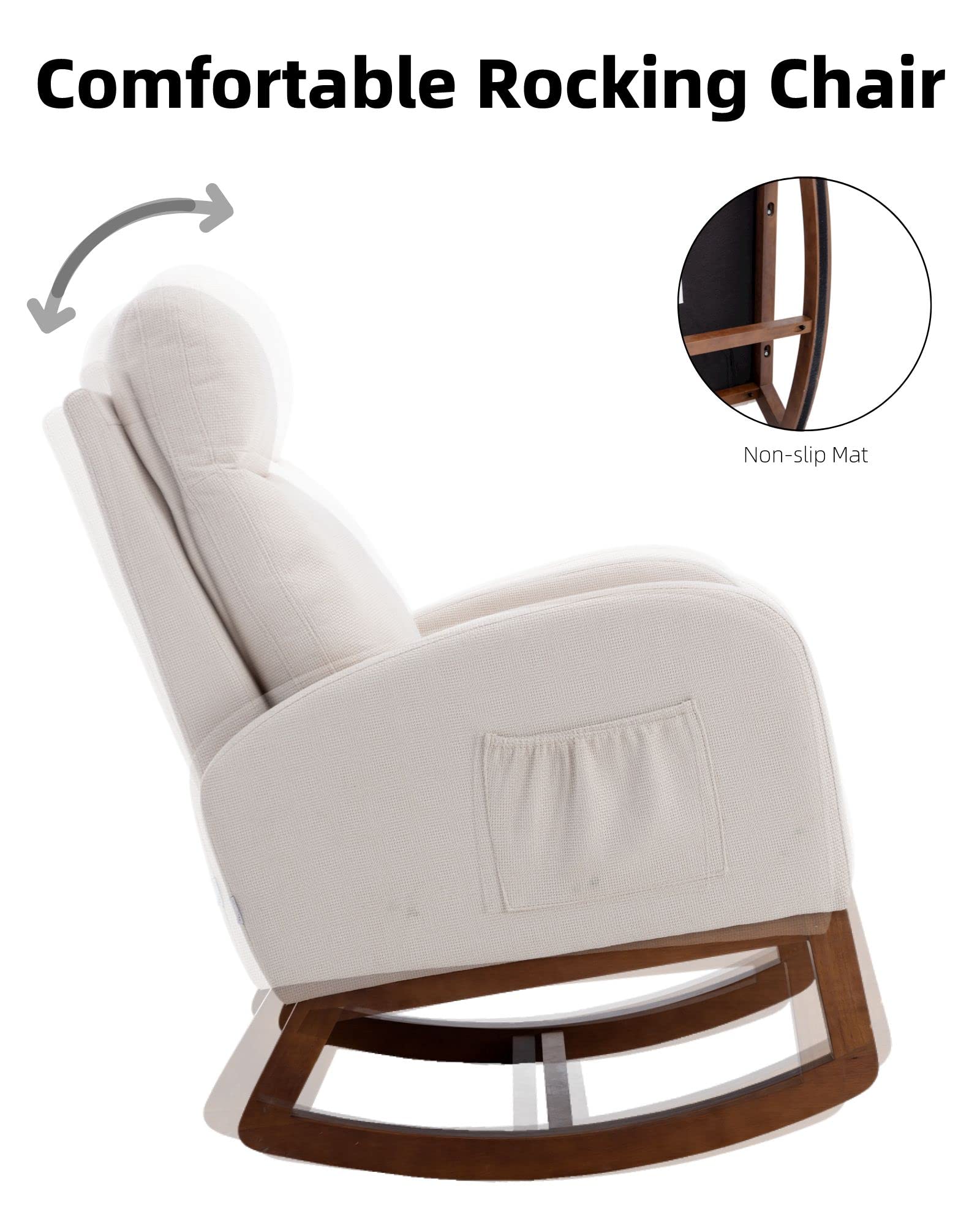 Comfortable Upholstered Glider Rocking Chair for Nursery - Breathable Fabric, Beige | Perfect for Baby Nurseries, Bedrooms & Living Rooms
