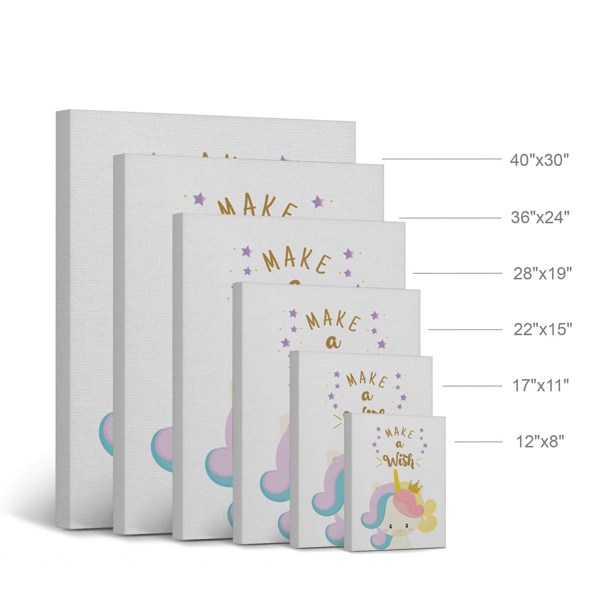Smile Art Design Cute Unicorn Wall Art Canvas Print - 12x8 Inches, Ready to Hang, Made in USA - Inspirational 'Make a Wish' Quote for Kids Room, Nursery & Baby Room Decor - Perfect Gift for Unicorn Lovers & Birthday Presents