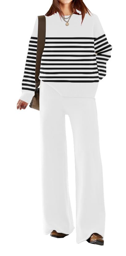 ETCYY Women's Elegant Knit Lounge Set - 2 Piece Sweater & Wide Leg Sweatpants Outfit | Cozy Loungewear for Home, Yoga & Casual Wear