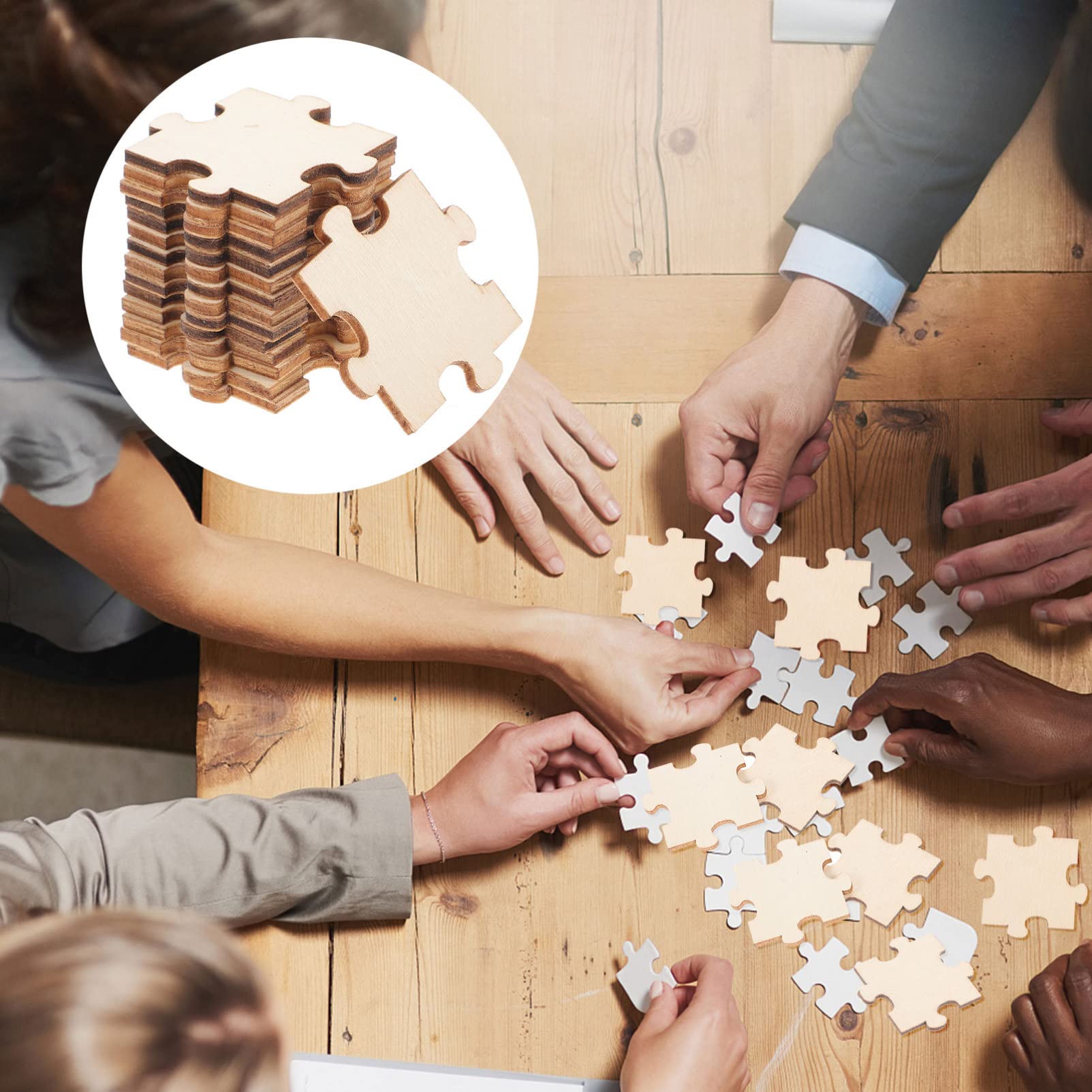 100Pcs Unfinished Wooden Puzzle Pieces - DIY Blank Wood Puzzle for Kids Arts & Crafts, Classroom Activities, Learning Tools - Perfect for Creative Projects, Educational Games, and Family Bonding Time